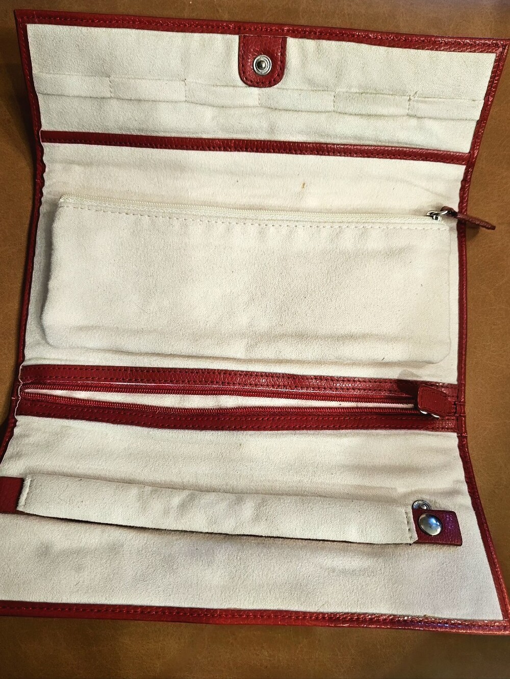 Pottery Barn Red Textured Leather Jewlery Travel Case